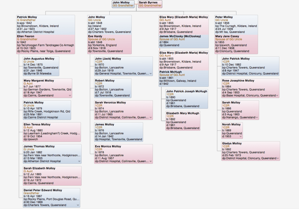 Known descendants of John Molloy and Sarah Byrnes as at March 2015